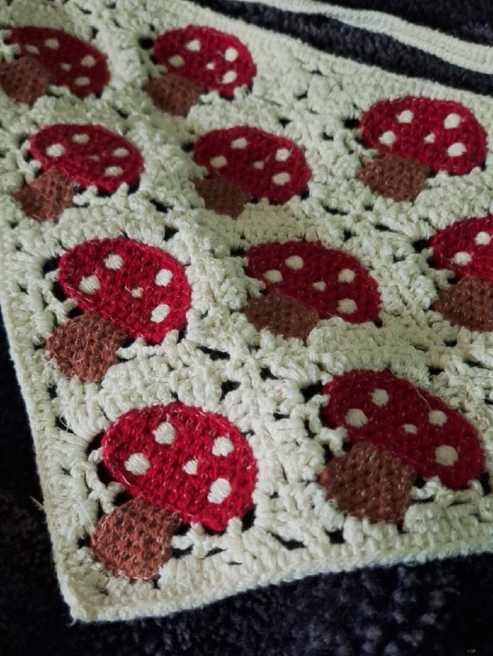 Crocheted Mushroom Handmade Triangle Bandana in Cream & Red